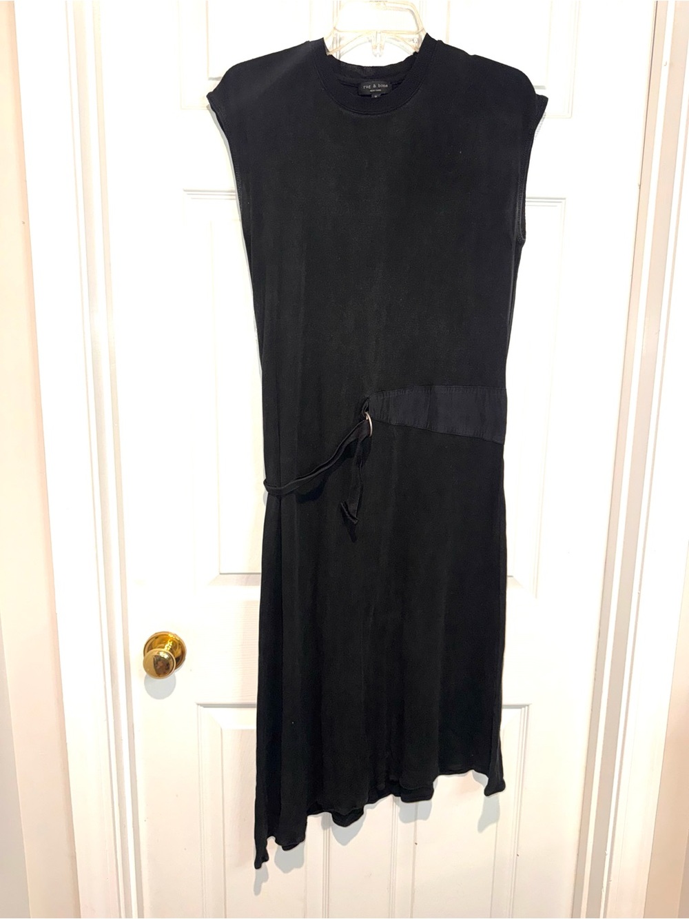 Rag & Bone Sleek Black Midi Dress with Waist Tie. Size M